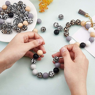 100Pcs 15mm Silicone Beads Cow Print Zebra Print Leopard Print Animal Print Silicone Beads Bulk for Keychain Bracelet Necklace DIY Crafting Making JX311A-1