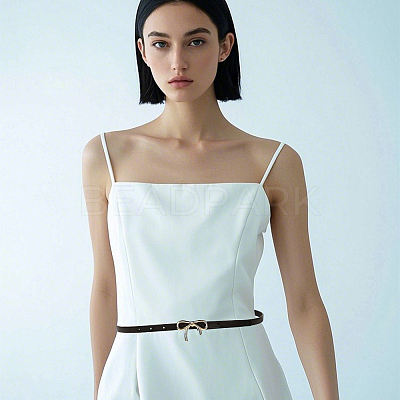 Alloy Bowknot PU Leather Chain Belts for Women AJEW-WH20019-67G-01-1