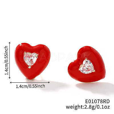Brass Cubic Zirconia Heart Stud Earrings HT3494-2-1