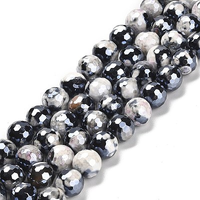 Electroplated Natural Fire Crackle Agate Round Beads Strands G-G0006-A02-03-1