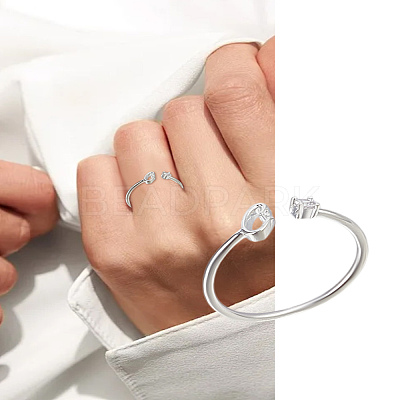 1Pc Letter Brass Rhinestone Open Cuff Rings for Women AJEW-LP0004-47C-S-1