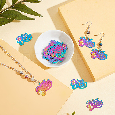 Mother's Day Ion Plating(IP) 201 Stainless Steel Pendants STAS-UN0031-84-1