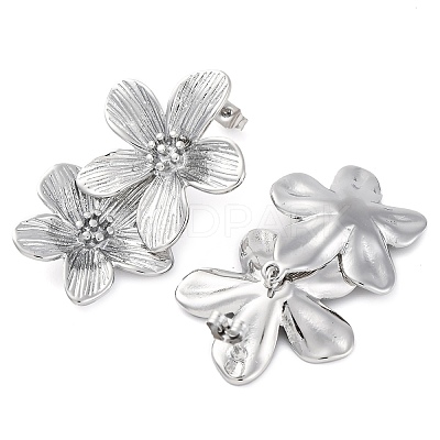 304 Stainless Steel Flower Stud Earrings for Women EJEW-U023-09P-1