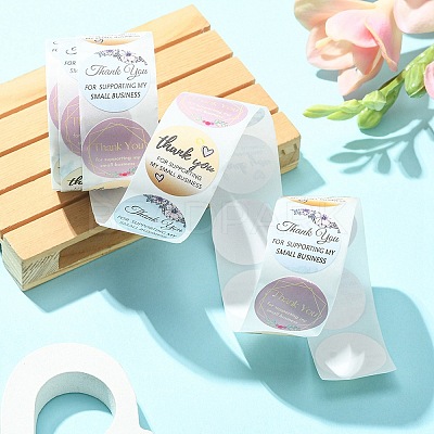 3 Patterns Round Dot Thank You Paper Self-Adhesive Gift Sticker Rolls STIC-YW0001-01-1