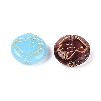 Flat Round with Peace Dove Glass Beads GLAA-T025-73M-1