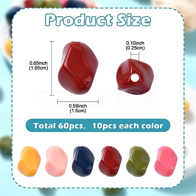60Pcs 6 Colors Opaque Acrylic Beads MACR-YW0003-17-1