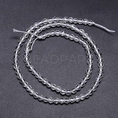 Faceted Round Natural Quartz Crystal Beads Strands G-L411-30-4mm-1