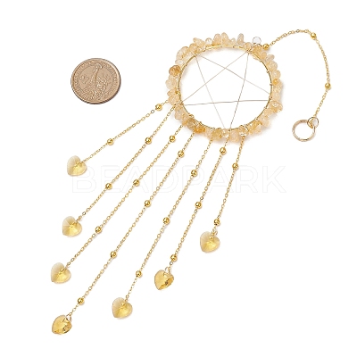 Wire Wrapped Natural Citrine Chips Ring Hanging Ornaments HJEW-JM02371-03-1