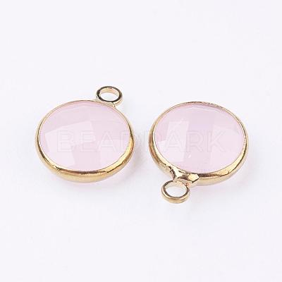 Golden Tone Brass Glass Flat Round Charms GLAA-M003-A-13G-1