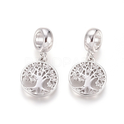 Brass Micro Pave Clear Cubic Zirconia European Dangle Charms OPDL-L016-10P-1