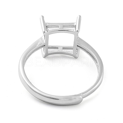 Square Adjustable 925 Sterling Silver Solitaire Ring Settings STER-G042-04P-1