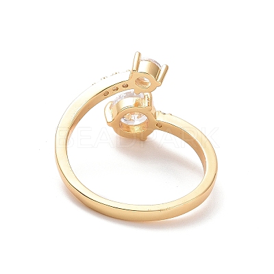 Clear Cubic Zirconia Flat Round Open Cuff Ring RJEW-G267-01G-1