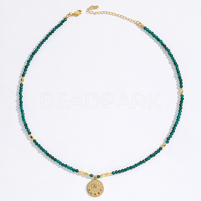 Stainless Steel Evil Eye Pendant Faceted Round Dyed Natural Quartz Beaded Necklaces for Women Ion Plating(IP) JF6983-8-1