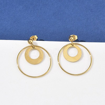Ion Plating(IP) 304 Stainless Steel Dangle Stud Earrings EJEW-D350-02G-1