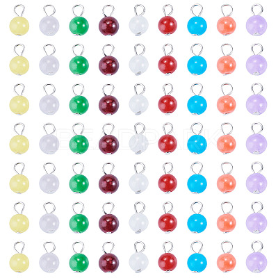 90Pcs 9 Colors Baking Paint Imitation Jade Glass Round Bead with Iron Pendants PALLOY-TAC0281-1