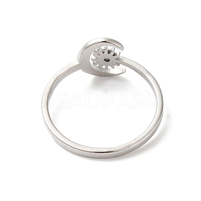 Non-Tarnish 304 Stainless Steel Moon & Sun Open Cuff Ring for Women RJEW-K245-33P-1