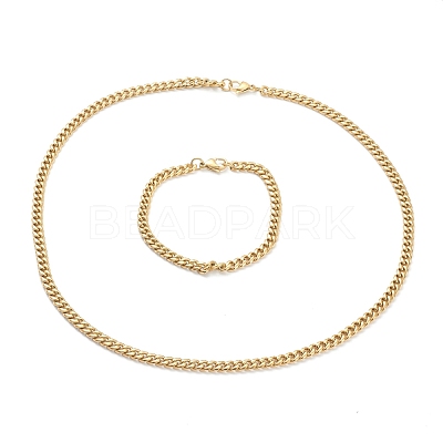 Ion Plating(IP) 304 Stainless Steel Cuban Link Chain Bracelets & Necklaces Jewelry Sets SJEW-B019-03A-G-1