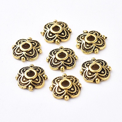 4-Petal Tibetan Style Alloy Flower Bead Caps TIBE-S222-AG-NR-1