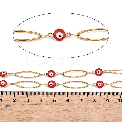 304 Stainless Steel Enamel Evil Eye & Horse Eye Link Chains CHS-K021-11G-05-1