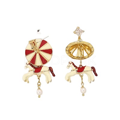 Carousel Brass Enamel Dangle Stud Earrings FS-WGBCA8C-01-1