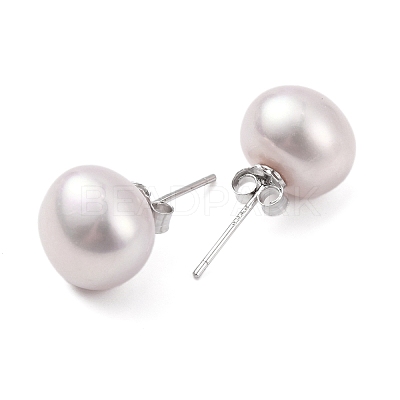 Natural Pearl Round Bead Stud Earrings X-EJEW-E298-01G-03P-1