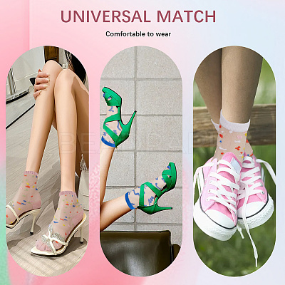 5 Pairs 5 Styles Nylon Glass Silk Socks for Women AJEW-CN0004-34-1