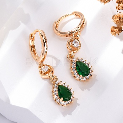 Brass Micro Pave Cubic Zirconia Leverback Earrings EJEW-K300-49G-1