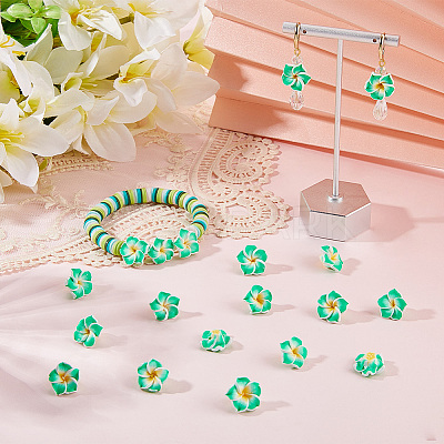 100Pcs Handmade Polymer Clay 3D Flower Plumeria Beads CLAY-SC0002-48B-1