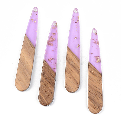 Transparent Resin & Walnut Wood Pendants RESI-S389-039A-B01-1