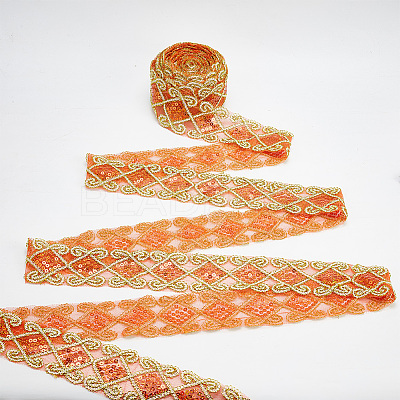 10 Yards Polyester Lace Ribbon with Paillette OCOR-WH0090-050A-1