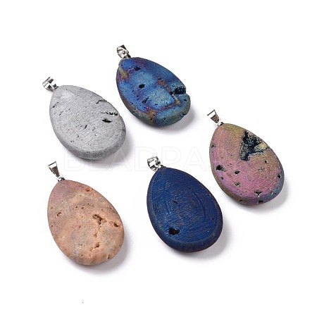 Electroplate Natural Druzy Agate Pendants G-T112-09-1