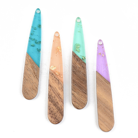 Transparent Resin & Walnut Wood Pendants RESI-S389-039A-B-1