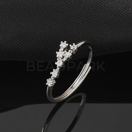 Constellations Rhodium Plated 925 Sterling Silver Micro Pave Clear Cubic Zirconia Adjustable Rings for Women RJEW-P130-01P-G-1