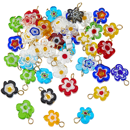 48Pcs Handmade Millefiori Glass Pendants PALLOY-HS00029-1