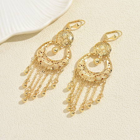 Vintage Ethnic Moon with Round Tassel Brass Chandelier Earrings QG5305-1-1