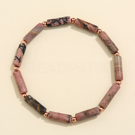 Column Natural Rhodonite Beads Stretch Bracelets for Women Men TJ6393-3-1