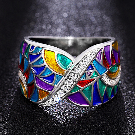 Ethnic Style Brass Micro Pave Cubic Zirconia and Enamel Finger Rings FS-WG810B2-03-1