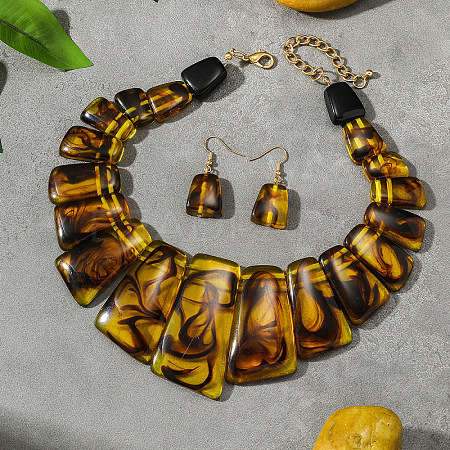 Trapezoid Acrylic Beaded Necklaces & Dangle Earrings Sets for Women WGD2EAB-01-1