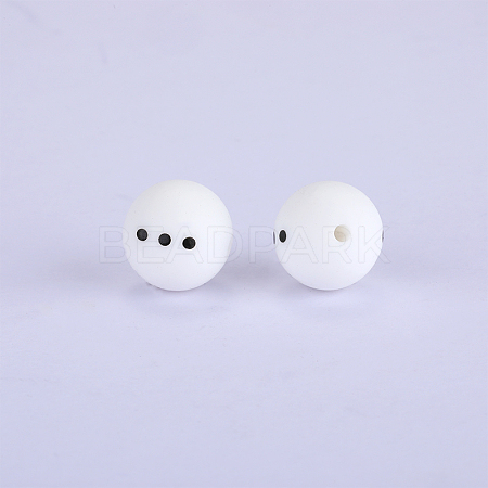 Christmas Printed Round with Snowman Pattern Silicone Focal Beads SI-JX0056A-119-1