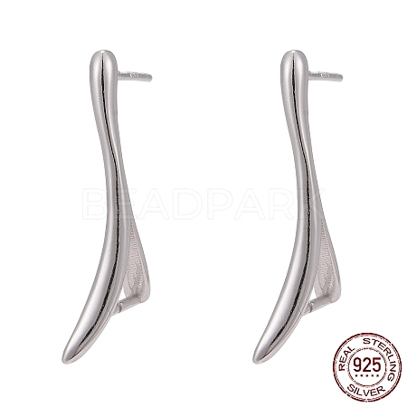Rhodium Plated 925 Sterling Silver Stud Earring Findings STER-F048-36P-1