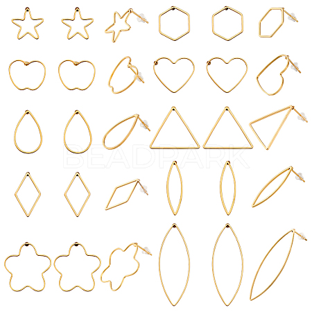   40Pcs 10 Styles Brass Hollow Geometry Stud Earrings EJEW-PH0001-30-1