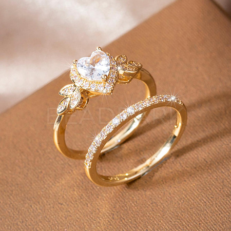 Alloy Micro Pave Cubic Zirconia Finger Rings Sets for Women FS-WGC007F-01-1