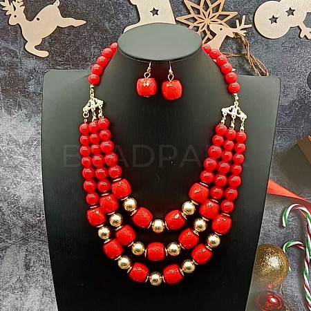Acrylic Round Beaded Multilayer Necklaces & Dangle Earrings Sets FS-WG7ABDD-05-1