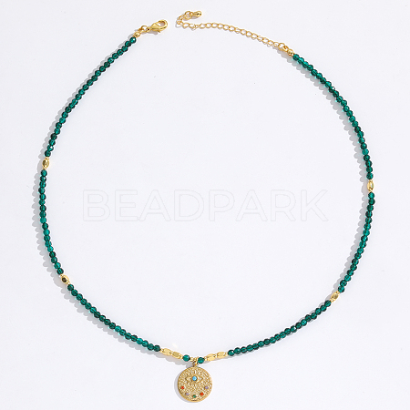 Stainless Steel Evil Eye Pendant Faceted Round Dyed Natural Quartz Beaded Necklaces for Women Ion Plating(IP) JF6983-8-1