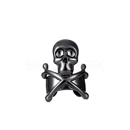 Brass Wide Skull Open Cuff Earrings SKUL-PW0004-06B-B-1