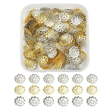 300Pcs 3 Colors Flower Iron Bead Caps IFIN-YW0001-81-1