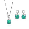 Square Rhodium Plated 925 Sterling Silver Pave Cubic Zirconia Pendant Necklaces & Stud Earrings Sets for Women WG8F2D6-02-2
