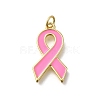 October Breast Cancer Pink Awareness Ribbon Brass Enamel Pendants KK-S517-04F-G-1