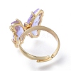 Adjustable Brass Glass Finger Rings RJEW-P148-A01-07-3