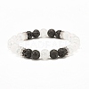 Natural Crackle Quartz & Lava Rock Round Beads Stretch Bracelets Set BJEW-JB07205-4